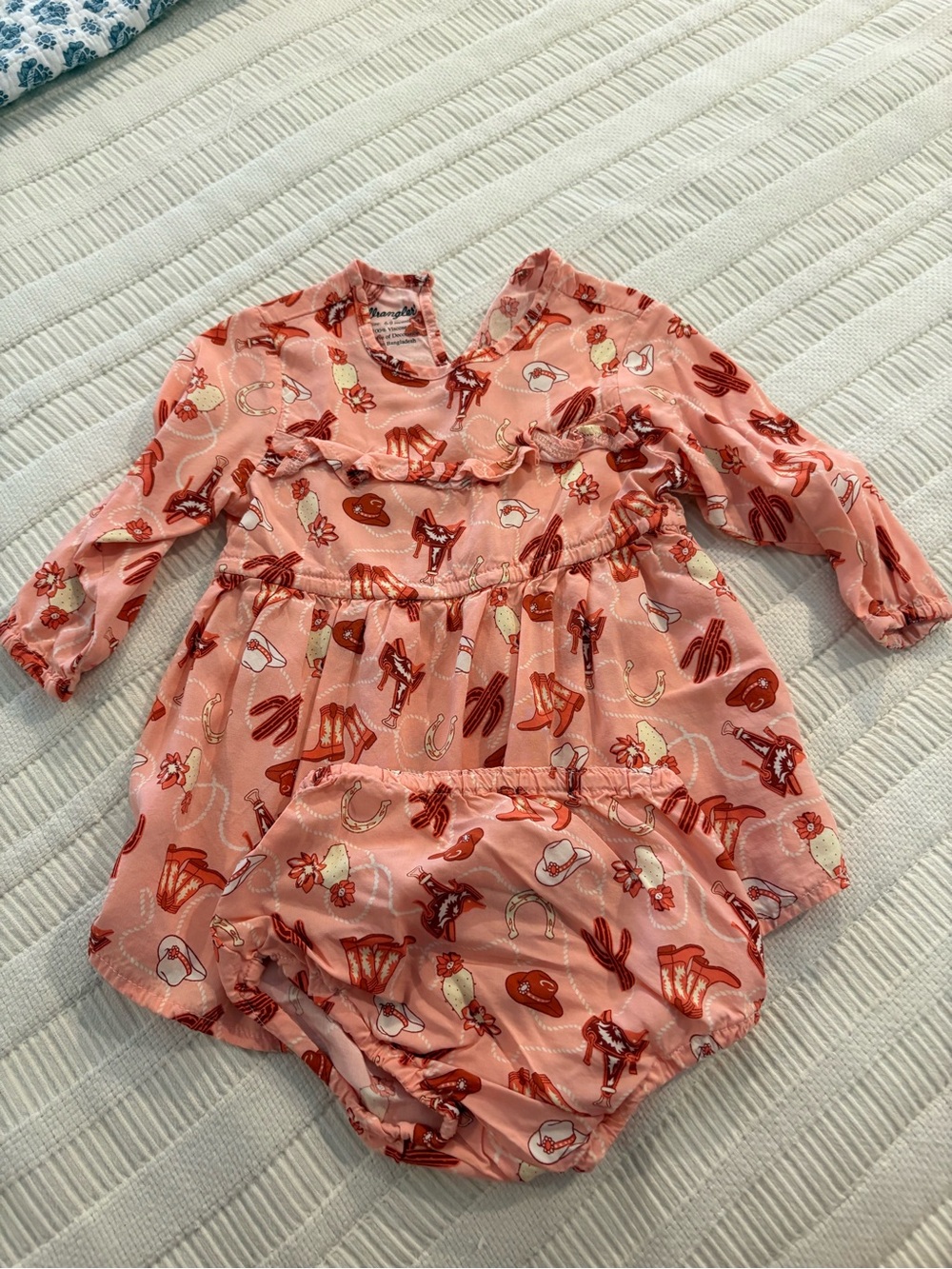 NWOT Wrangler Pink Western Print Long-Sleeve Dress with Bloomers